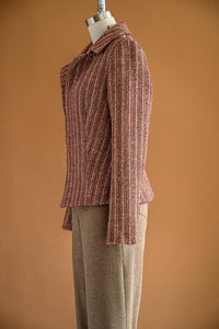 Veston tweed rayé vieux rose
