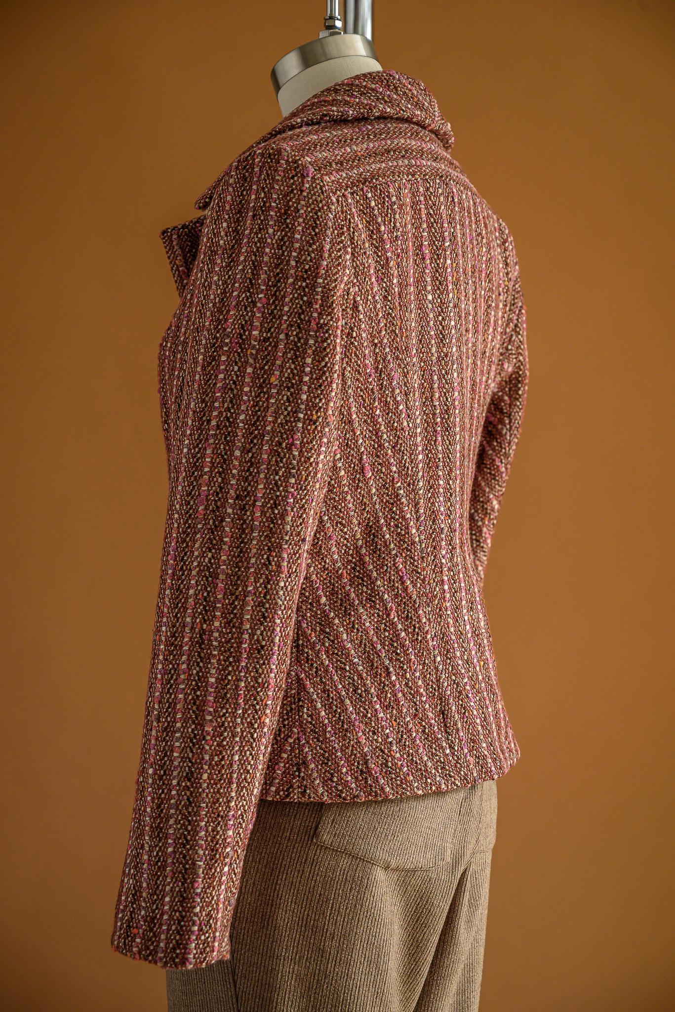 Veston tweed rayé vieux rose