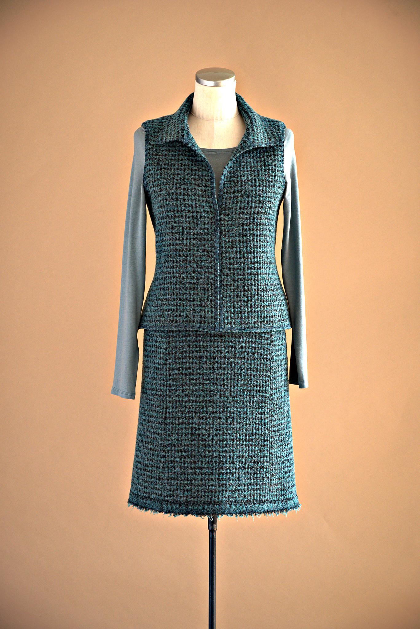Jupe laine bouillie turquoise