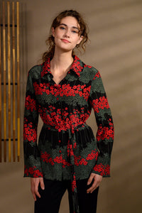 Chemisier long en soie rouge & vert - Atelier Boutique Isabelle Elie