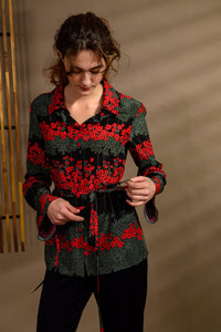 Chemisier long en soie rouge & vert - Atelier Boutique Isabelle Elie