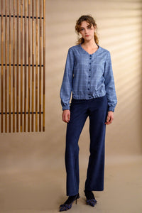 Pantalon jambe large cachemire marine - Atelier Boutique Isabelle Elie