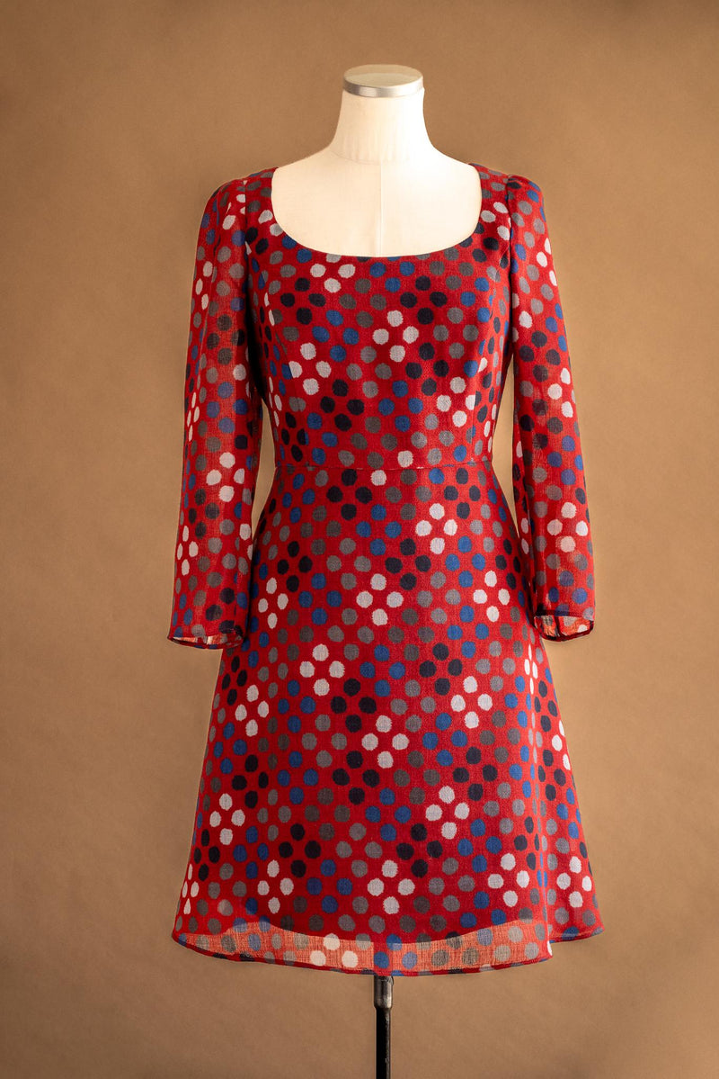 Robe en laine bourgogne à motifs - Atelier Boutique Isabelle Elie