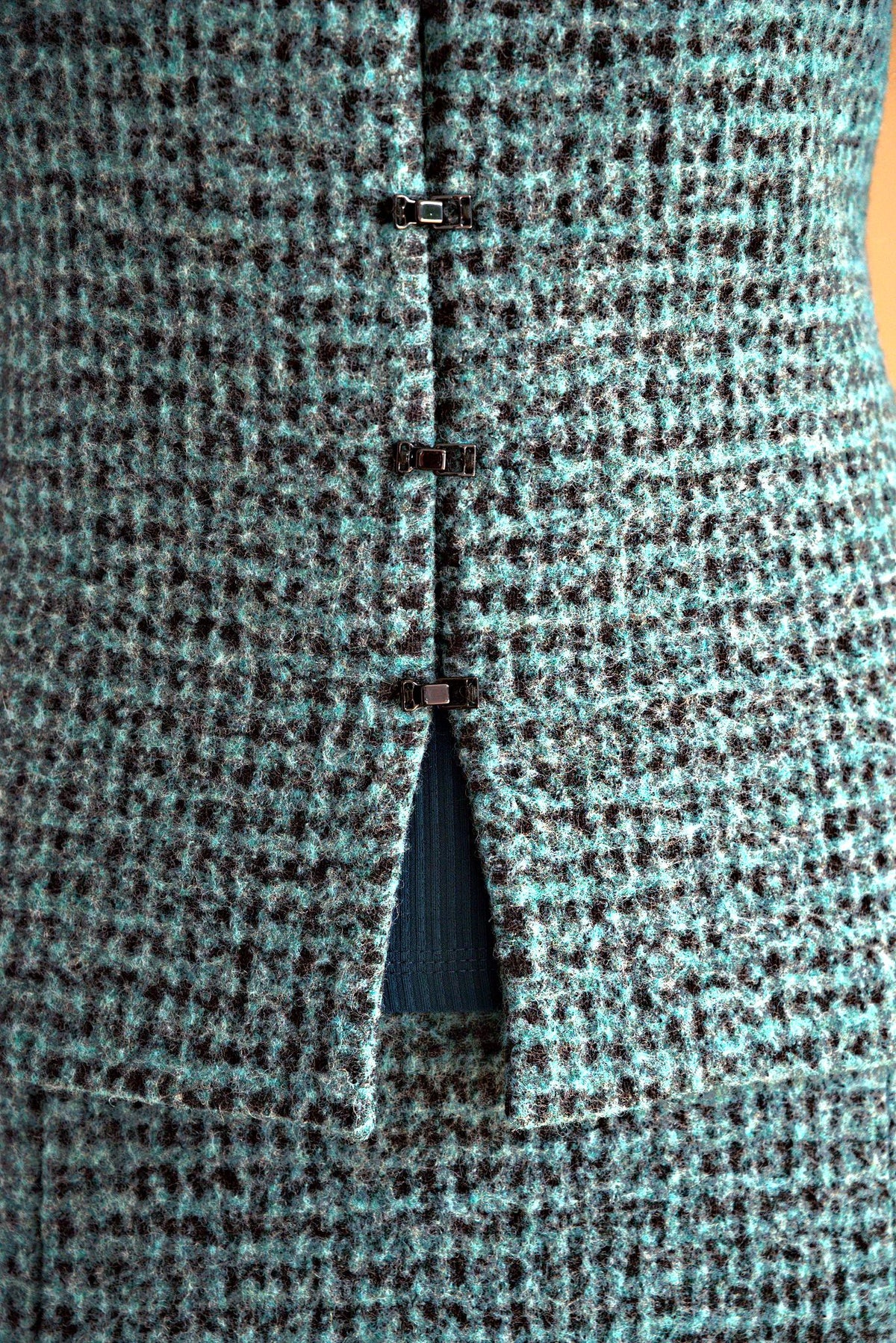 Veste laine bouillie turquoise - Atelier Boutique Isabelle Elie