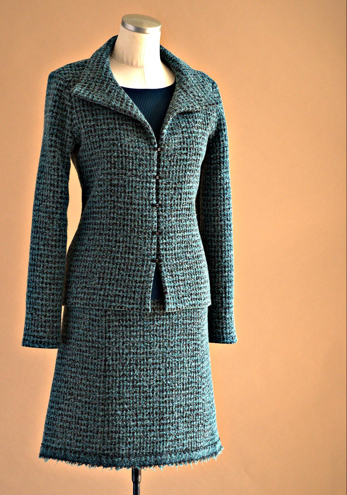 Veste laine bouillie turquoise - Atelier Boutique Isabelle Elie