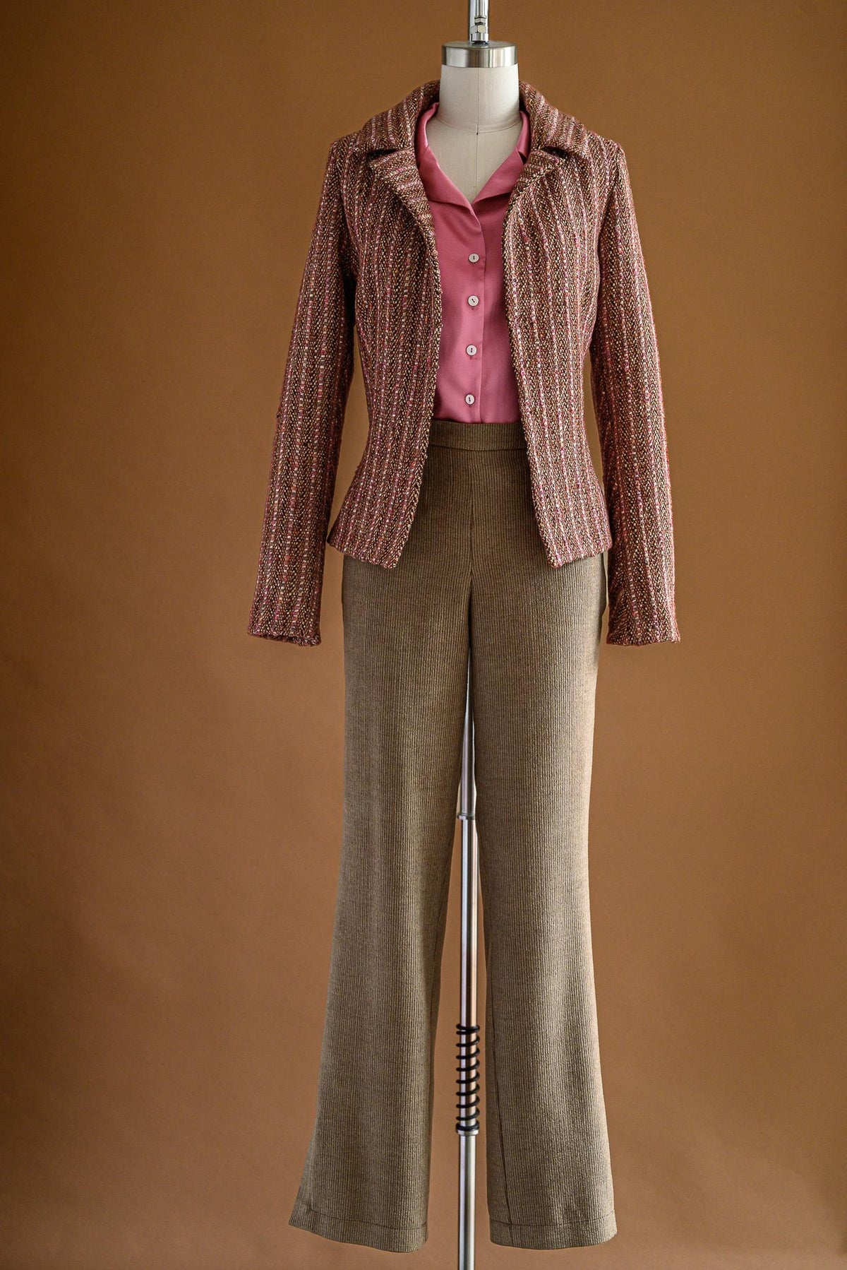 Veston tweed rayé vieux rose - Atelier Boutique Isabelle Elie