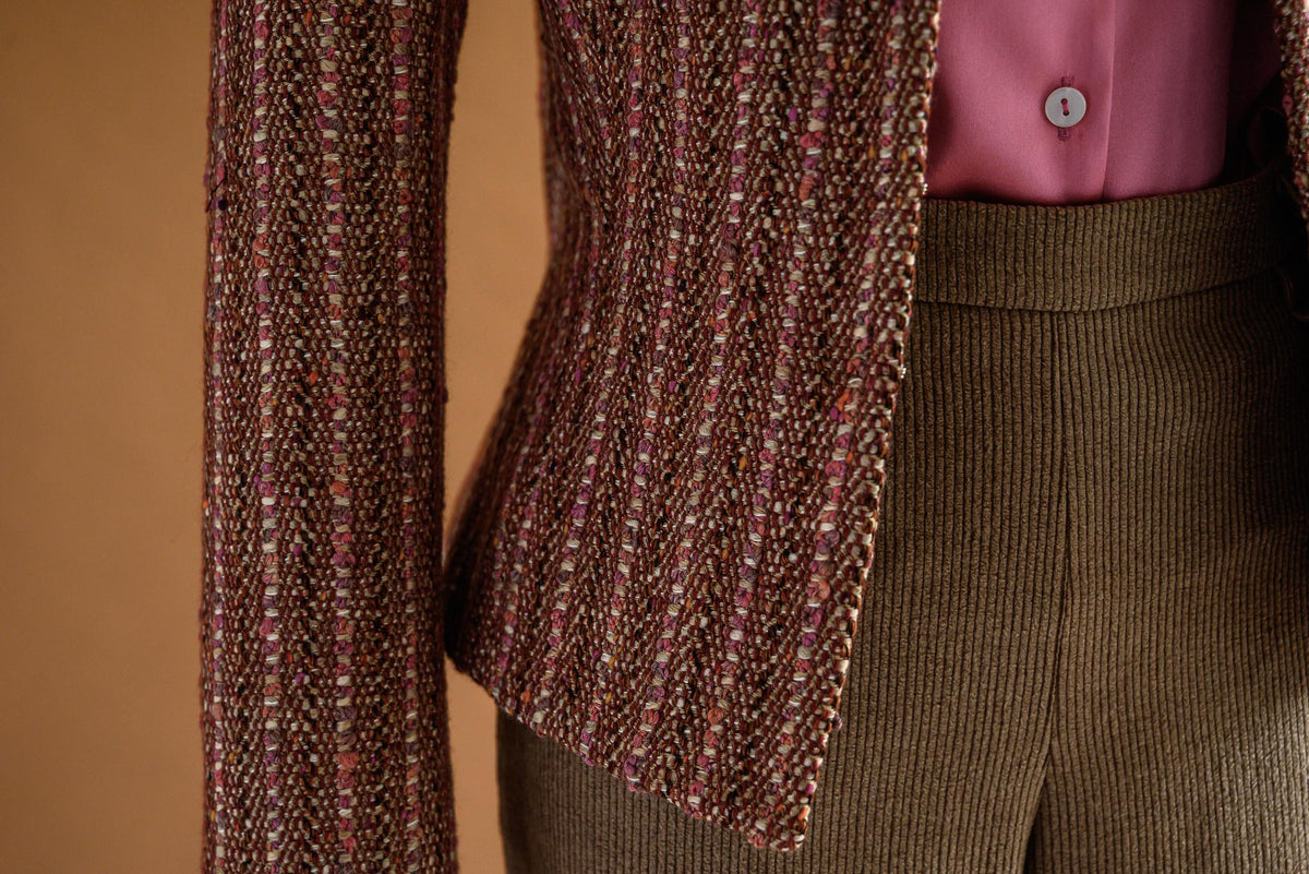 Veston tweed rayé vieux rose - Atelier Boutique Isabelle Elie