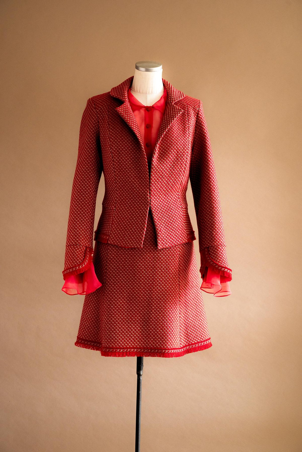 Veston tweed rouge & beige - Atelier Boutique Isabelle Elie