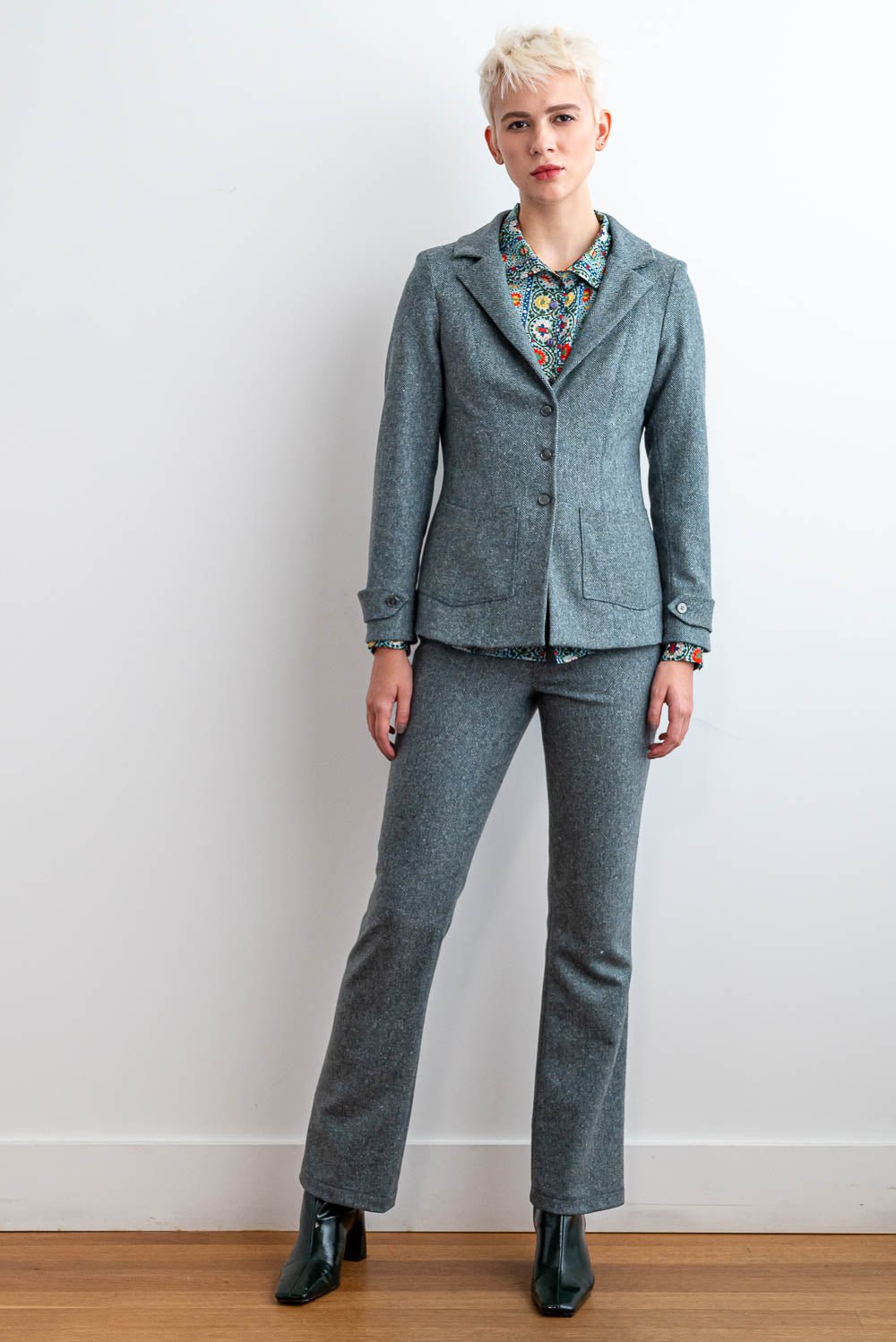 Veston en lainage turquoise 3163 - Atelier Boutique Isabelle Elie